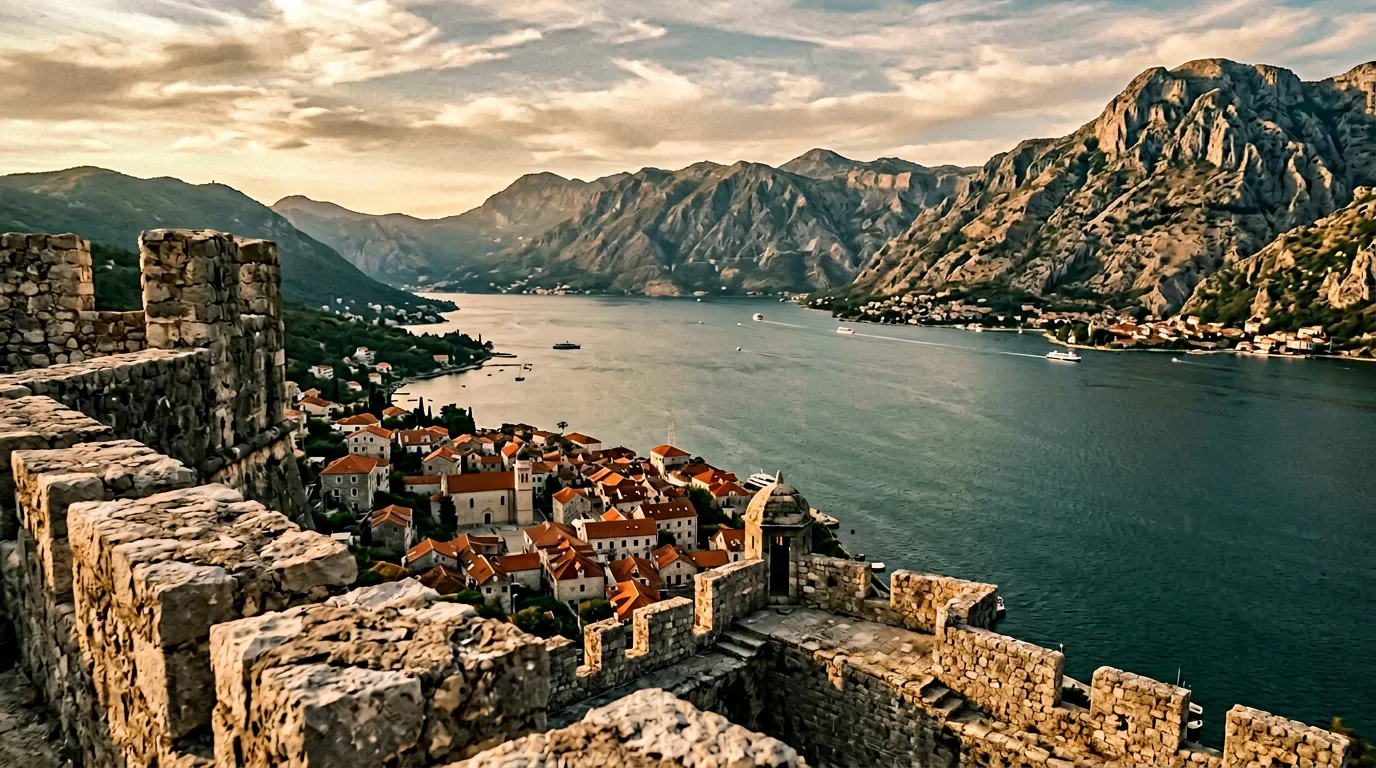 Zatoka Kotorska widziana z twierdzy Kanli Kula w Herceg Novi