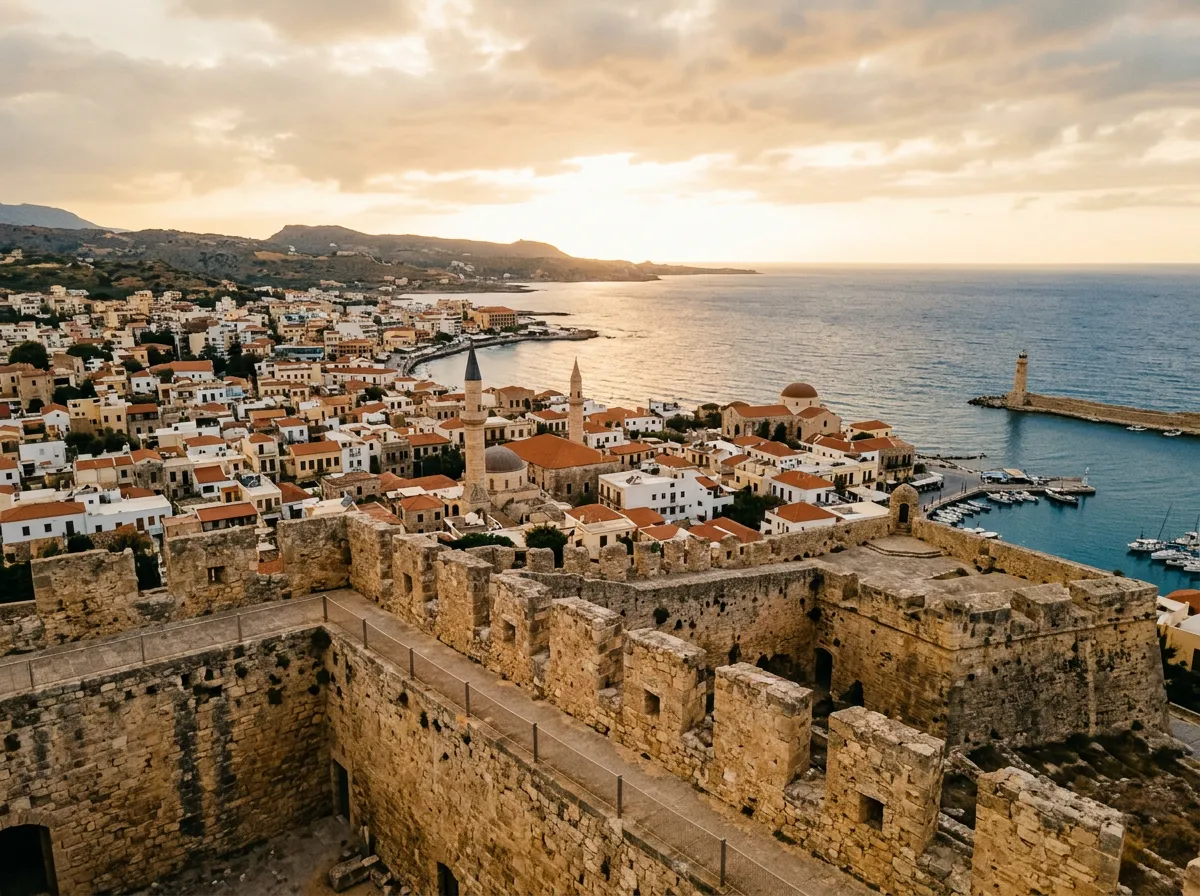 Wenecka twierdza Fortezza w Rethymno — widok z murów na miasto i morze Kreteńskie