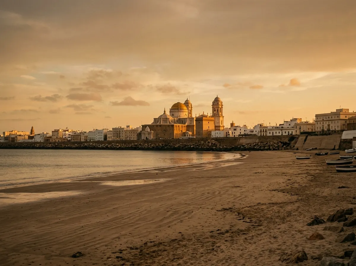 Katedra w Cádiz widziana z plaży La Caleta