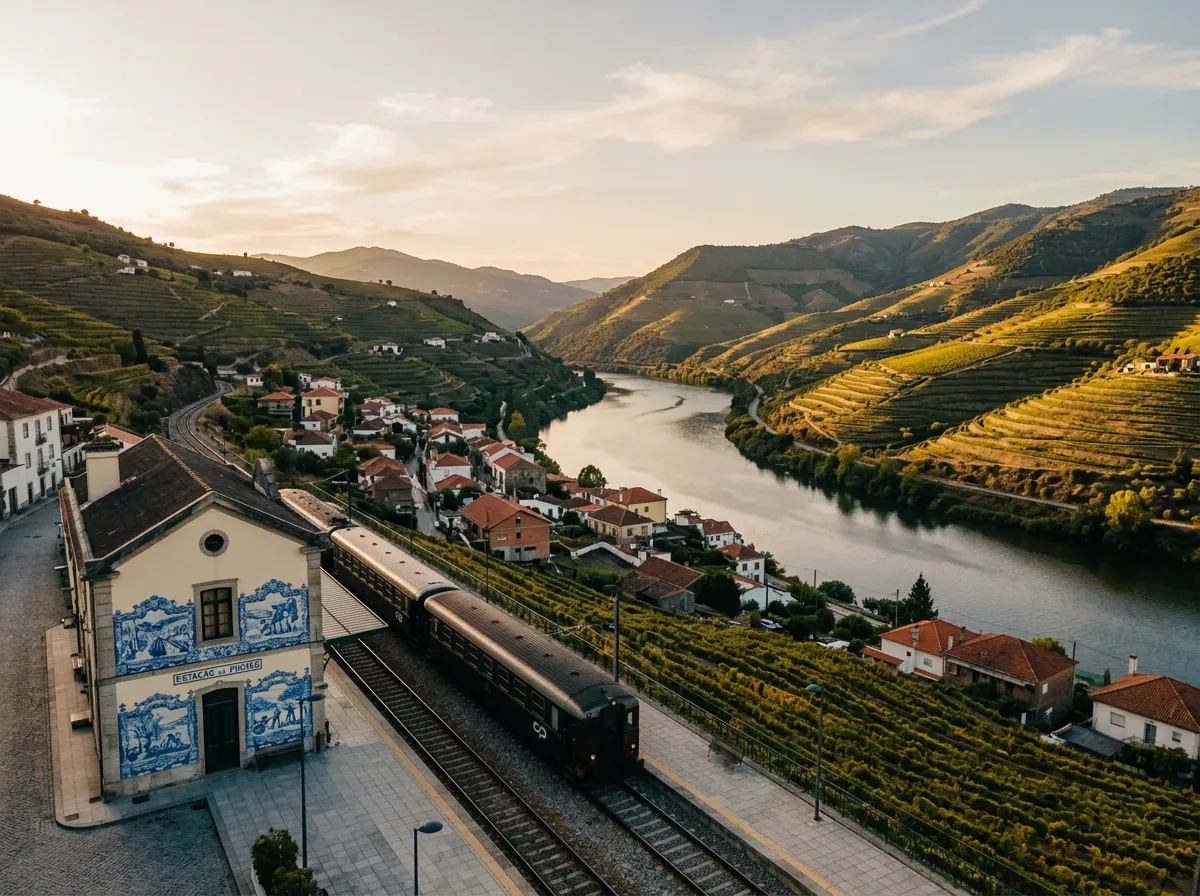 Miasteczko Pinhao nad Douro, dworzec z azulejos, winnice na zboczach